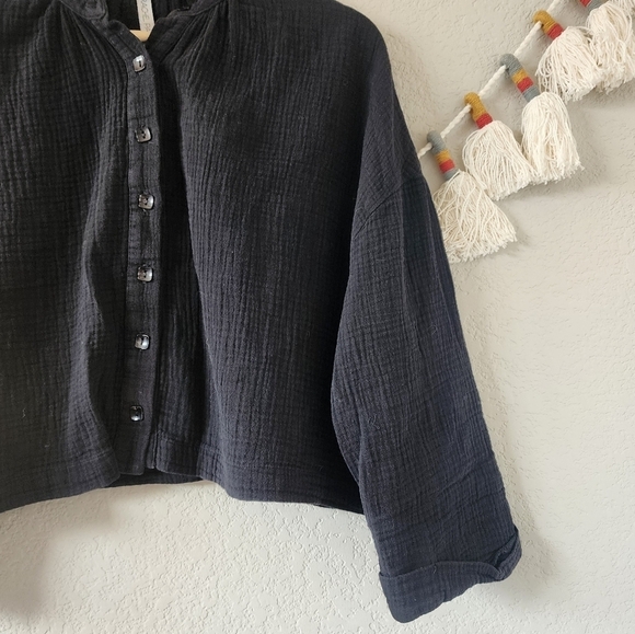 Rachel Pally Gauze Knit Button Front Crop Oversize Top Minimalist Boho Basics XS - Picture 2 of 10